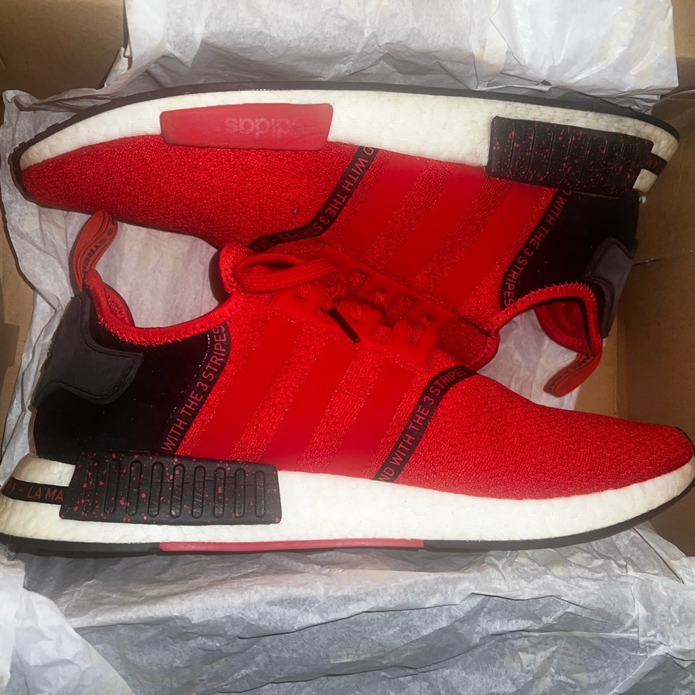 Adidas nmd sneakers red and black used size 13